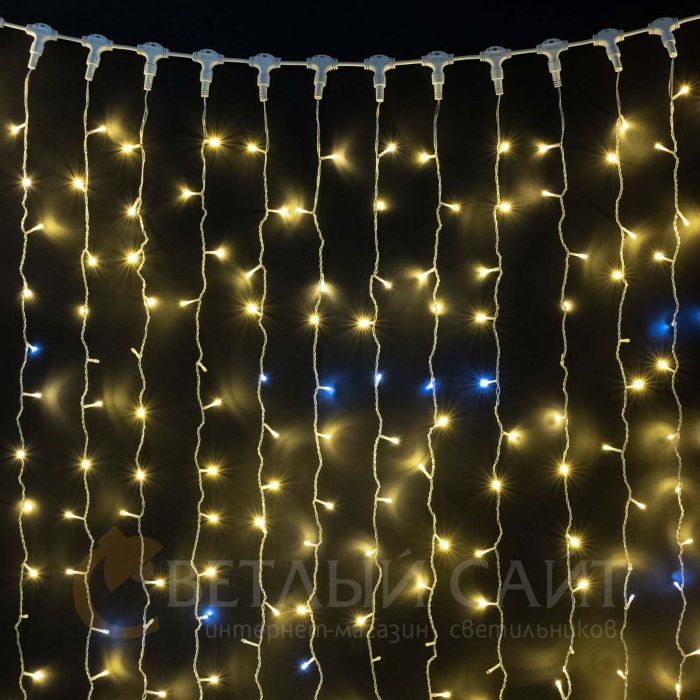 Garland "Canopy" 2 x 3m Warm-Yellow with Blue LED Blinking 220V, 600 LED, Transparent Silicone Wire, IP54 01-190_BL