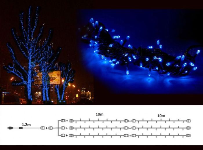Battery Operated Garland 5m Blue, 50 LED, Transparent Wire Silicone, IP65 07-016_BL