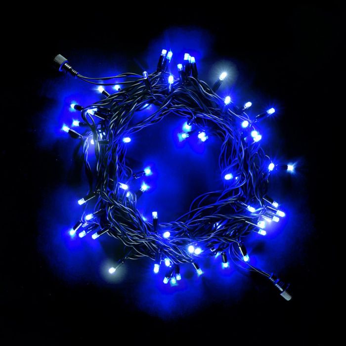 Garland String 10m Blue with White LED Blinking 220V, 75 LEDs, Black Rubber Wire, IP65 04-303_BL