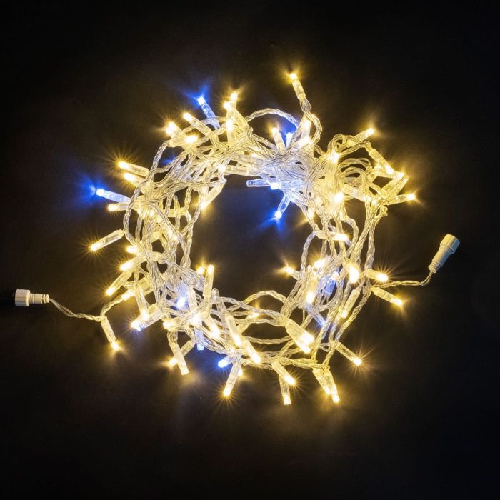 Garland String with Cap 10m Warm-White with White LED Blinking 220V, 100 LEDs, Transparent PVC Wire, IP65 05-251_BL
